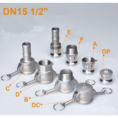 1PC DN15 1/2" 304 Stainless Steel Homebrew Camlock Fitting Adapter MPT FPT Barb Camlock Quick Disconnect For Hose Pumps Fittings