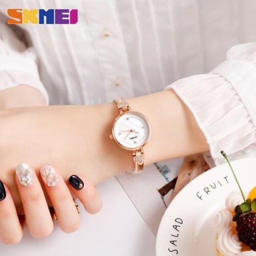 SKMEI Elegant Fashion Women Quartz Watch Rhinestone Inlay Slim Female Wristwatches Waterproof Lady Girls Clock reloj mujer 1409