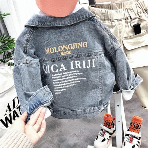 Spring Autumn Children Baby Boy Denim Jacket Children Clothing Casual Print Letters Jacket Kids Outwears Coat for 2-7 Years Old