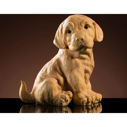 Wangcai Dog Animal Wood Statue Original Engraving Crafts Carved Carved Boxwood Carving Hand Ornaments Animal Tea Toys