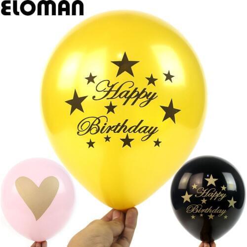 ELOMAN 12inch 10 PCS happy birthday heart balloons birthday party wedding decorations it is a boy girl Gold black latex balloon