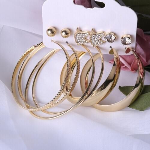 European And American Fashion Boutique Metal Earrings Six-Piece Suit Temperament Joker Ring Earrings