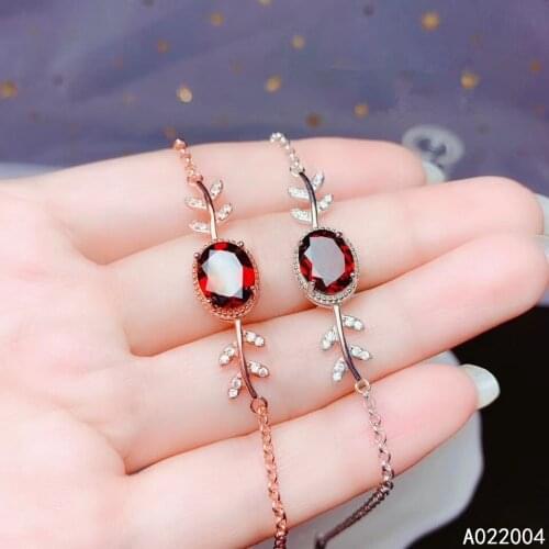 KJJEAXCMY Fine Jewelry 925 Sterling Silver inlaid garnet women hand bracelet vintage support detection