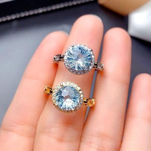 Exquisite Ring Round Dazzling Blue Cubic Zircon Fashion Romantic Wedding Eternity Promise Jewelry Womens Valentines Day Gift