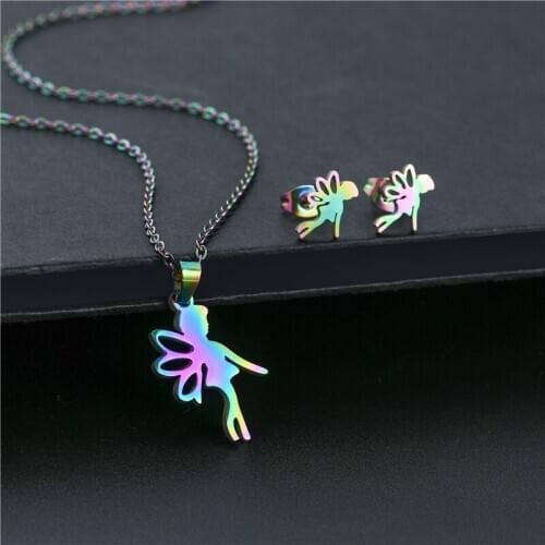 Cute Ballet Women Girl Stud Earrings Fashion Ballerina Necklace Stainless Steel Jewelry Sets Graduation Christmas Daily Wear