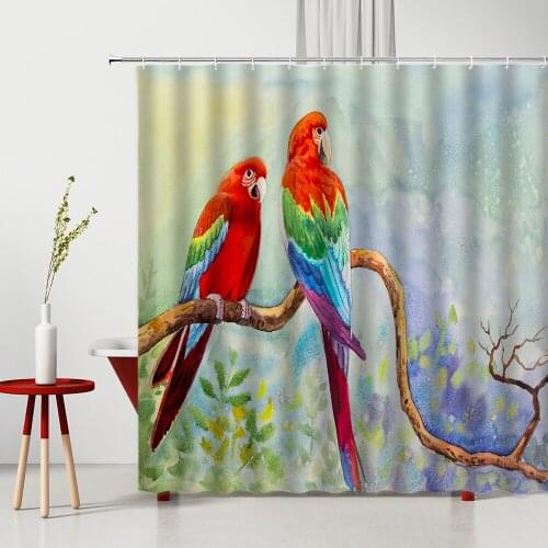 Colorful Parrot Shower Curtain Watercolor Painting 3D Bird Bedroom Decor Hang Painting Washable Home Supplies Bathroom Curtains