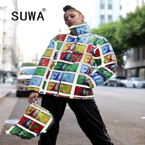 Money Dollar Print BF Style Jackets Top Women Winter Coat Wool 2020 Hip Hop Casual Warm Parka Puffer Vintage Fashion Outerwears