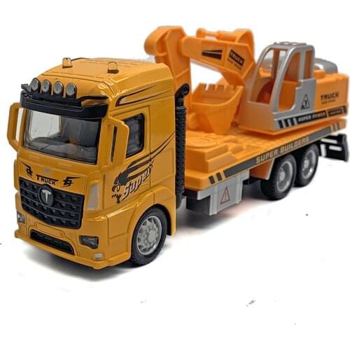 Diecast 1:48 Excavator Engineering Vehicle Cement Truck Alloy Model Pull Back Toy Boy Collection Souvenir Ornaments Display
