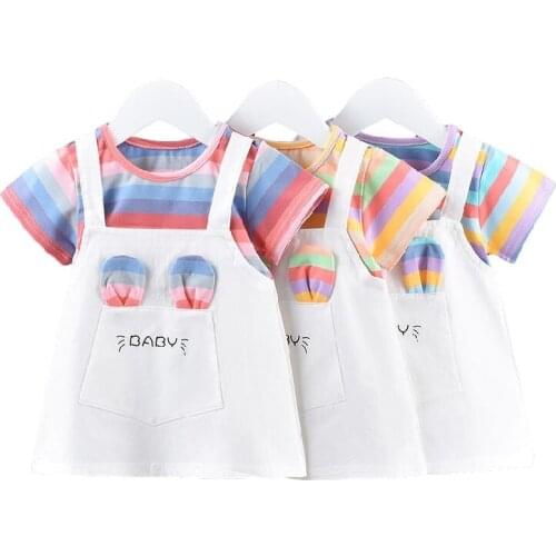 Fashion Short Sleeve Baby Girl Rainbow Dress Casual Wear Fashion toddler Baby Girls Clothing Summer Dress Girl 1 2 3 4 5 Years