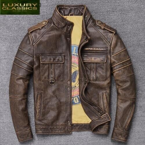 Real Leather Jacket 100% Men Autumn Winter Clothes Streetwear Moto Fit Genuine Cow Leather Coat Mens Leather Jacket 9086