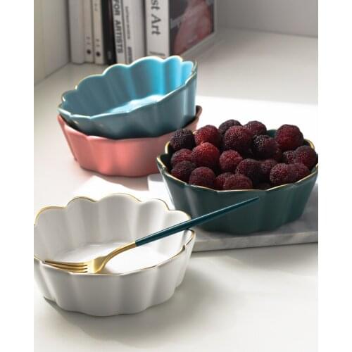 Nordic Home Tableware Gold Inlay Dry Fruit Bowl Decorative Lace Ceramic Salad Bowl Dessert Bowl миска fruteros de cocina miska