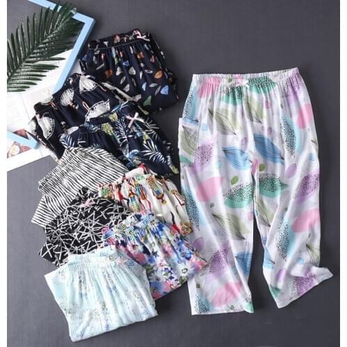 2020 autumn new ladies cotton silk rayon casual loose cropped pants half pants home casual pants
