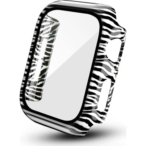 New Design Zebra Pattern PC Cover+Glass Film for Apple Watch Case Series 6 SE 5 4 3 Screen Protector 40mm 44mm 38mm 42mm Bumper