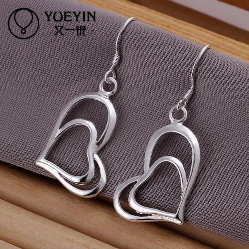 New fashion New Design silver plated Bridal jewelry Womens earrings Wholesale Heart Pendant Dangle earring Romantic