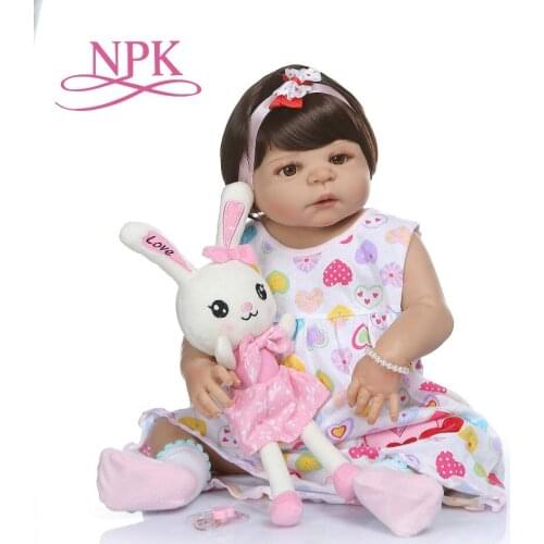 NPK 56CM newborn bebe doll reborn baby doll in tan skin full body silicone Bath toy dolls Xmas Gfit