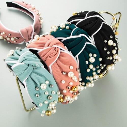 Wide Top Knot Hair Bands For Women Color Cloth Headband Bezel Girls Hairband Hair Hoop Pearl Headdress Female Hair Accessories