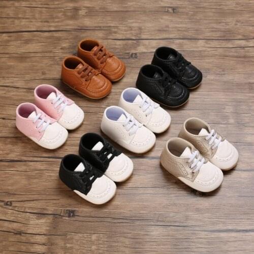 Newborn Baby Shoes Retro Simplicity Solid Color Leather Rubber Sole Non-slip Flat Toddler Shoes