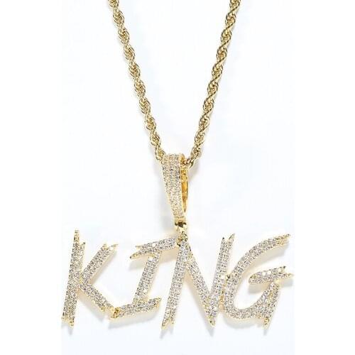 TUNKALL Letter Necklace Hot Custom Bling Bling Mens Pendants Mirco Pave Prong Setting Zircon Hip Hop Jewelry CP21