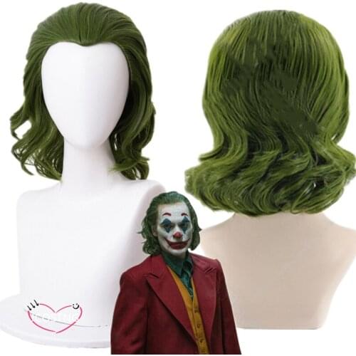2019 Joker Origin Movie Clown Joker Wig Cosplay Costume Joaquin Phoenix Arthur Fleck Curly Green Heat Resistant Synthetic Hair