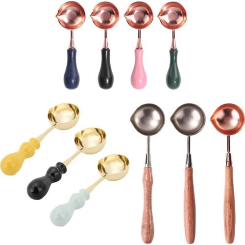 Portable Copper Fire Paint Sealing Wax Spoon Classic Texture Retro DIY Wood Handle Melting Firing Stamp Metal Tools