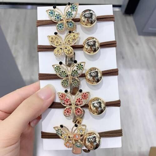 2020 Hot Fashion Crystal Rhinestone Bow Tie Female Horsetail INS Hair Circle Korean Net Red Tie Hair Rope