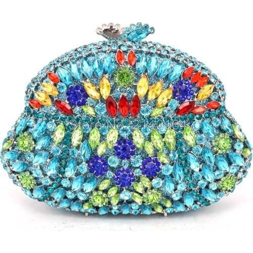 Studded jeweled blue clutch Wedding Bridal purse Luxury Diamond Evening Bags Lady Gold clutch Women Crystal Party Bags Hot Z49