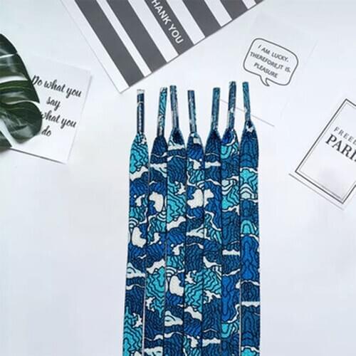Kids Adult Sea Wave Printing Laces Special Creative Shoelaces For Sneakers Unisex 1 Pair Suitable For Board Shoes White Shoes