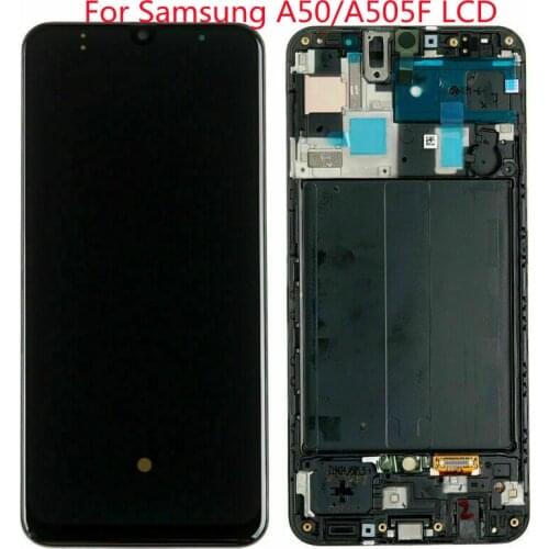 Super AMOLED For Samsung Galaxy A50 SM-A505FN/DS A505F/DS A505 LCD Display Touch Screen Digitizer With Frame For Samsung A50