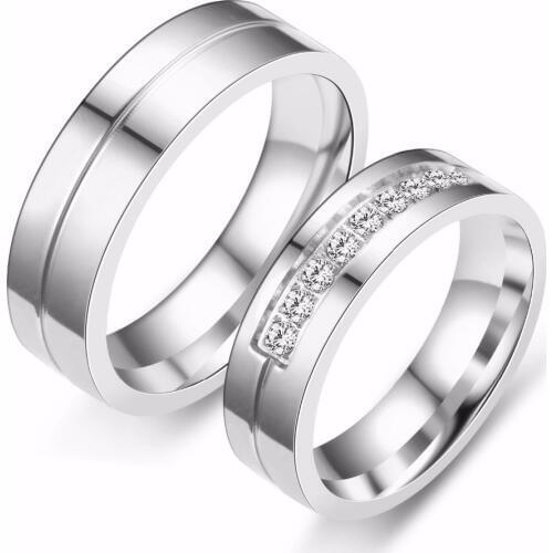 Romantic Wedding Rings For Lover Gold-Color Stainless Steel Couple Rings For Engagement Party Jewelry Wedding Bands