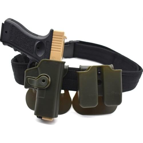 Tactical Gun Pistol IMI Holster Glock 17 19 Right Hand Belt Loop Paddle Platform Holsters with Magazine Clip Pouch Accessories