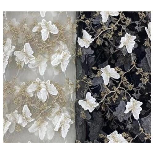 Three dimensional mesh gold thread Butterfly Embroidery Lace childrens clothing lace embroidery fabric