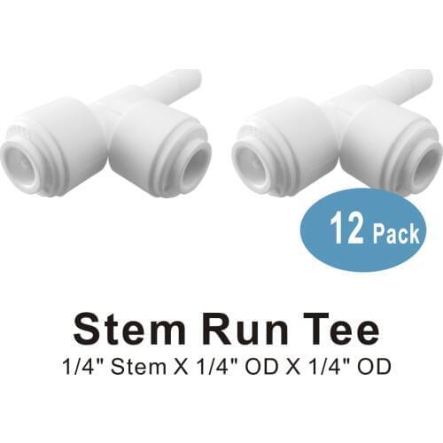 Stem Run Tee 1/4" Quick Connect QC Fitting Parts for Water Filters and RO Systems - 12 PACK
