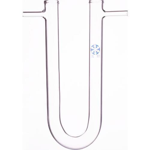 Drying tube U-shape with two side tubes,Size 10x100mm/13x100mm/15x150mm/20x200mm ,U electrolysis tube,High borosilicate glass