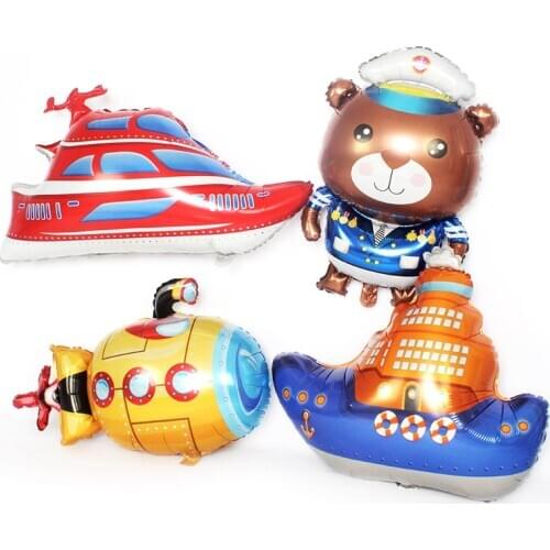 Cartoon Cubmarine Ship Yacht Captain Film Balloon Maritime Transport Foil Balloons Children Gifts Birthday Party Decorations