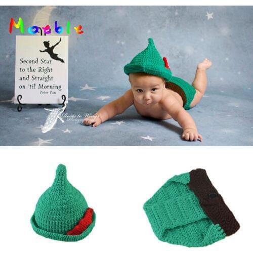 'Peter Pan' Inspired Newborn Baby Boys Crochet Photo Photography Props Knitted Infant Baby Cartoon Costume Baby Outfit MZS-16058