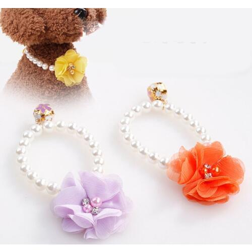 Pearl Collar For Cats With Bell Lace Flower Pendant 1pc Adjustable Pet Cat Jewelry Pet Supplies Product Pet Decoration