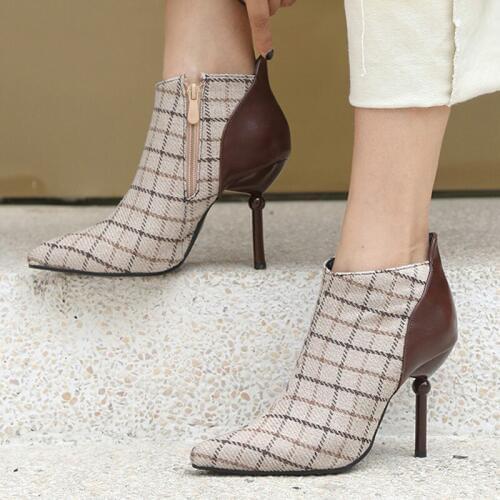 2019 Autumn Fashion Women Heels Sexy Pointed Toe Thin Heels Ankle Boots for Women Wedding Shoes blue Dark brown big size X8-06