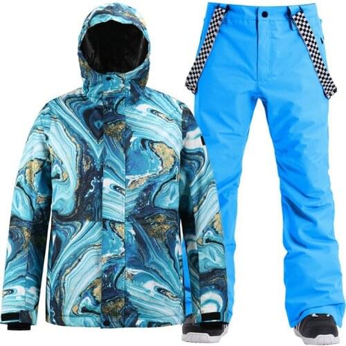 Winter Ski Suit Mens Warm Waterproof Windproof Veneer Double Board Loose Snow Jacket+trousers