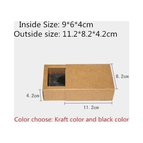 20pcs/lot-9*6*4cm Small Size Black Kraft Paper Drawer Box Handmade Soap Craft Jewel Macaron Packaging Party Gift Boxes