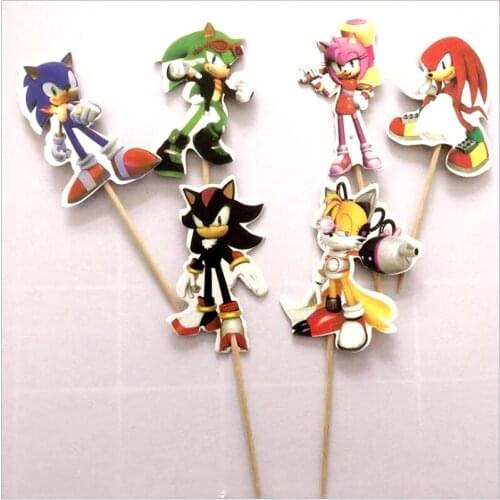 24pcs/lot Sonik Theme Baby Shower Happy Birthday Party Boys Kids Favors Cake Picks Decoration Cupcake Toppers Supplies