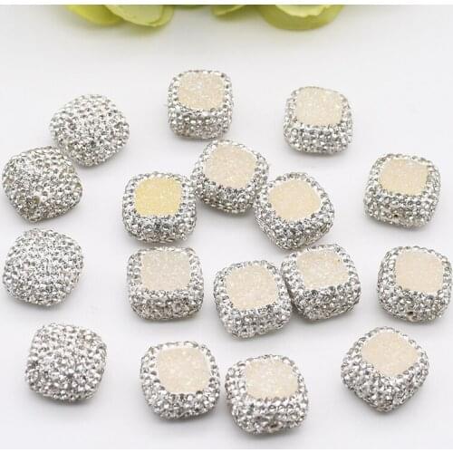 4pcs/lot 15x15mm High Quality Light yellow square-shaped Beads Trimmed With Crystal Zircon