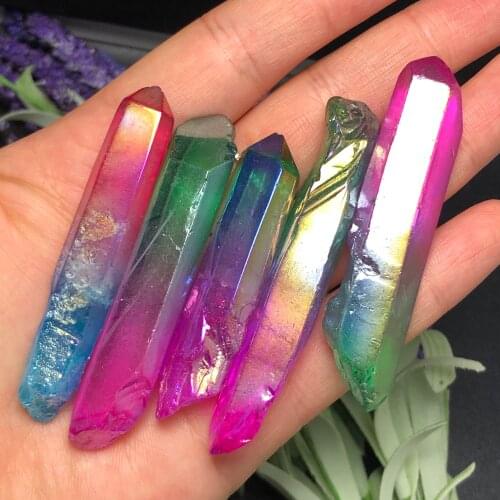 5Pcs Natural colorful plating crystal irregular column home decoration