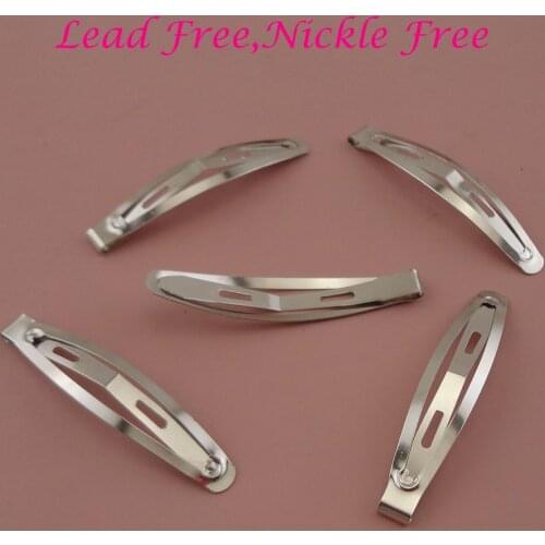 50PCS 6.0cm silver plain Pea style Metal Snap hair Clips for womens girls oval hairpins barrettes lead free and nickle free