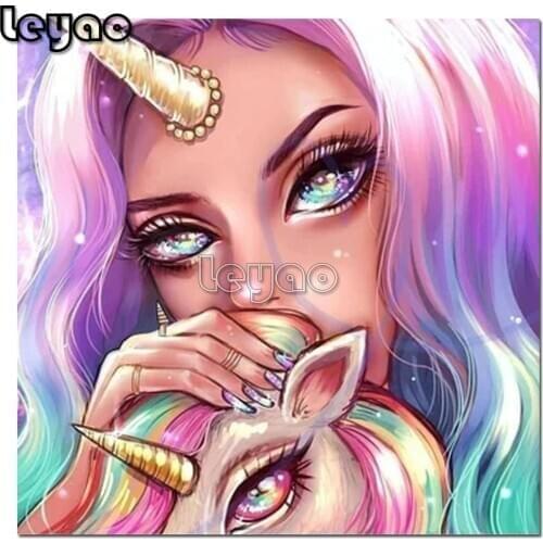 5d Diy Diamond Painting unicorn and big eyes girl Embroidery Cartoon Diamond Art Full Drill Mosaic Handmade kids room Gift