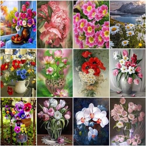 CHENISTORY Paint By Number Flower In Vase For Adult Kids Kits Drawing On Canvas DIY Handpainted Painting Art Gift Home Decor
