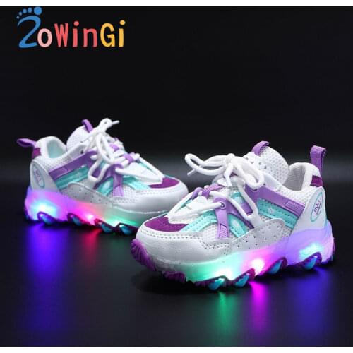Size 21-30 LED Glowing Shoes Children Light Up Sneakers Mesh Breathable Sneakers luminous Fashion Boys Girls Shoes Tennis