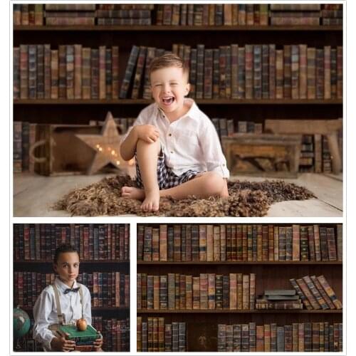 Photography Backdrop Old Bookshelf Child Boys 1st Birthday Baby Shower Photo Background Studio Newborn Portraits Photocall Props
