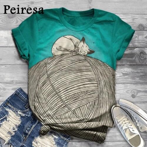Size Shirts S-4XL 3D Cute Coil Cat Animal Printed T Shirt Harajuku T-Shirt O Neck Short Sleeve Tees Casual Summer Women Tops