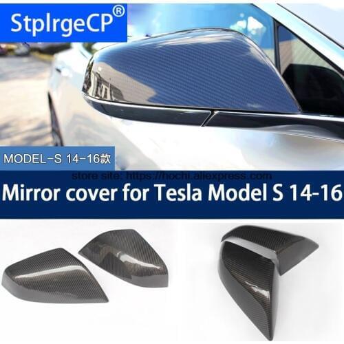 Honchi Carbon fiber mirror cover For Tesla model S 60 70 P85 P90D 4 door sedan rear view mirror cover gloss black 2014 - 2016