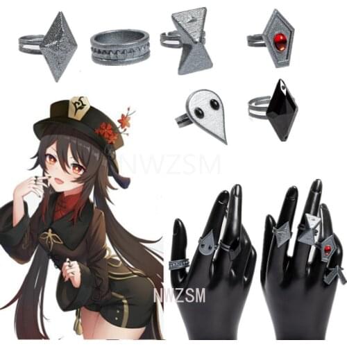 Game Genshin Impact Hutao Cosplay Accessories Rings Props Stage Property Ring Set Jewelry Project Characters Props Ring Gift New